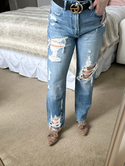 FLYING MONKEY GOODBYE TATTERED ANKLE STRAIGHT JEANS