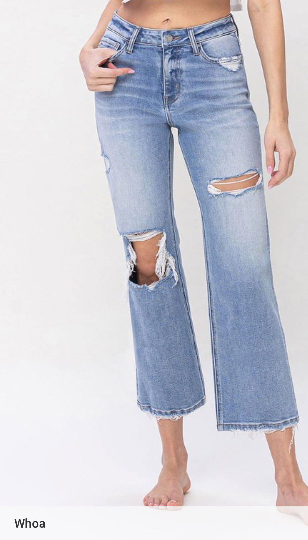 WHOA VERVET BY FLYING MONKEY HIGH RISE DISTRESSED CROP DAD JEANS