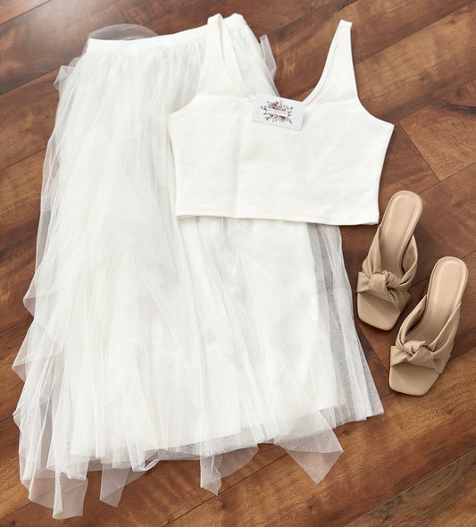 EVER AFTER TULLE MIDI SKIRT