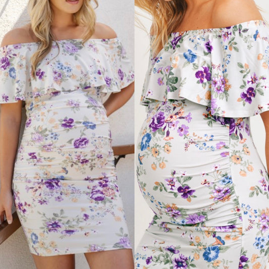 POPPEY OFF THE SHOULDER MATERNITY DRESS