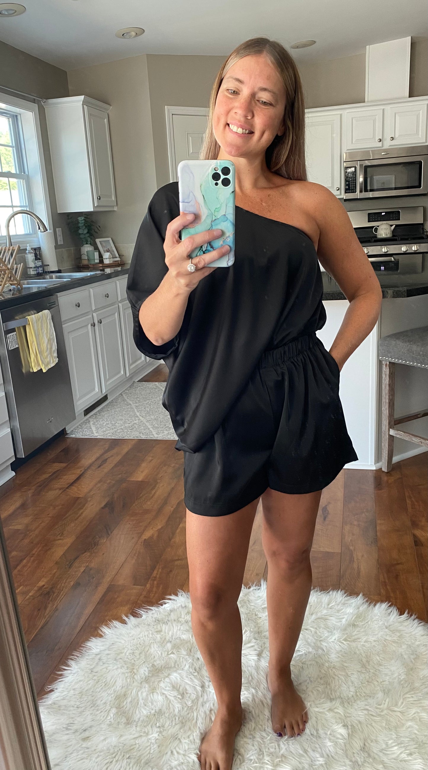 NIGHT ON THE TOWN SATIN ONE SHOULDER ROMPER