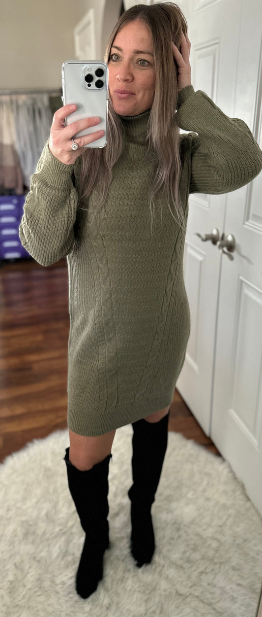 JOSIE CABLE KNIT COWL NECK SWEATER DRESS